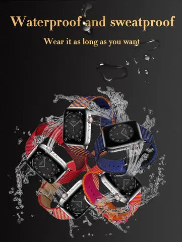 Colorful Jumping Single Tour Straps for Apple Watch, waterproof and sweatproof for all-day wear.