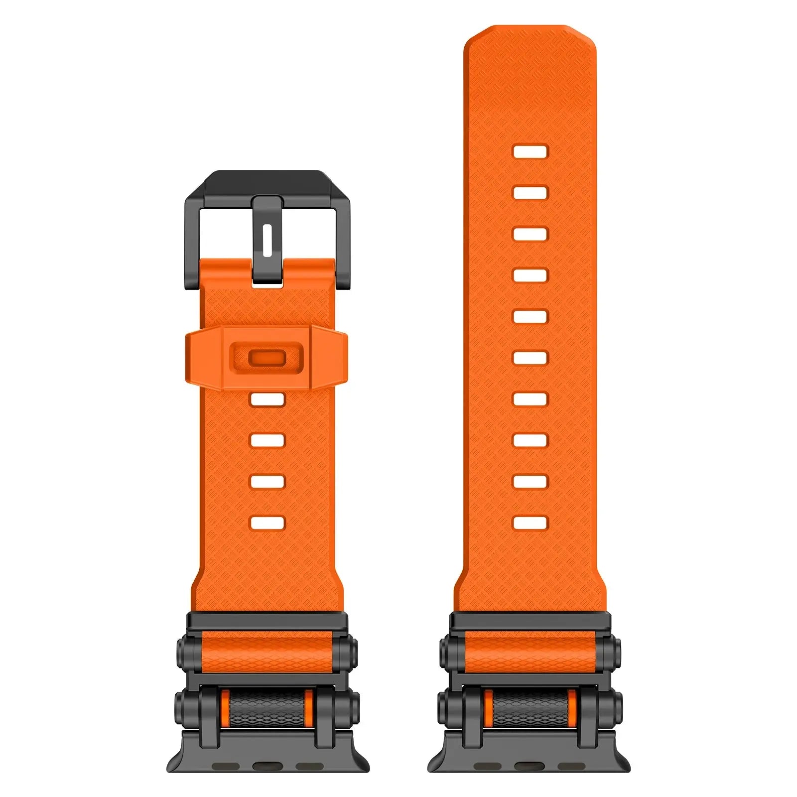 Rugged orange TPU strap for Apple Watch, durable and designed for men and women, compatible with various Apple Watch models.