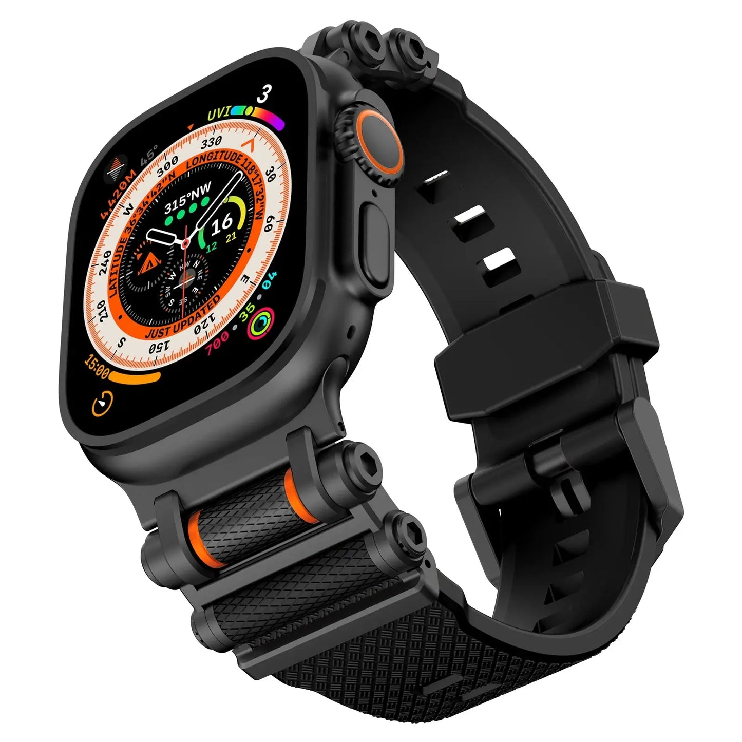 Rugged Rocky Band for Apple Watch with Explorer TPU strap, suitable for men and women, designed for various Apple Watch models.