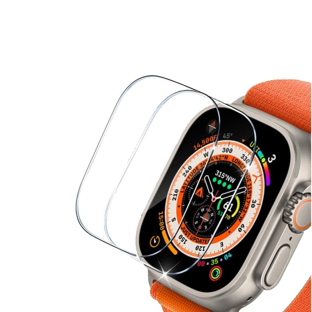 Apple Watch with 2 screen protectors, ensuring scratch-free, crystal clear display and seamless touch sensitivity.