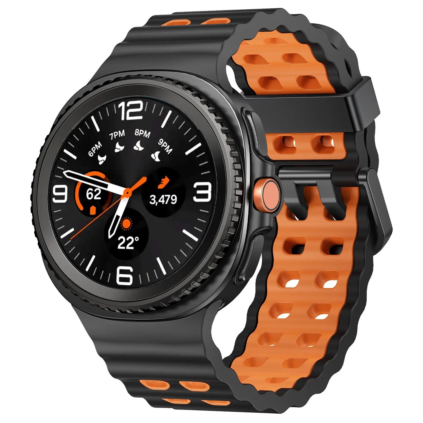 Silicone Breathable Sport Band for Samsung Galaxy Watch 8/Classic 46mm with ventilated design and air vents.