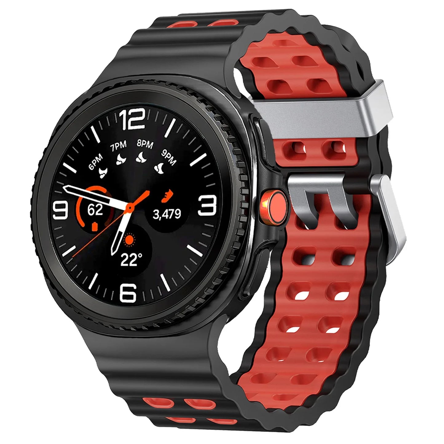 Silicone Breathable Sport Band for Samsung Galaxy Watch 8/Classic 46mm in black and red with air vents design.