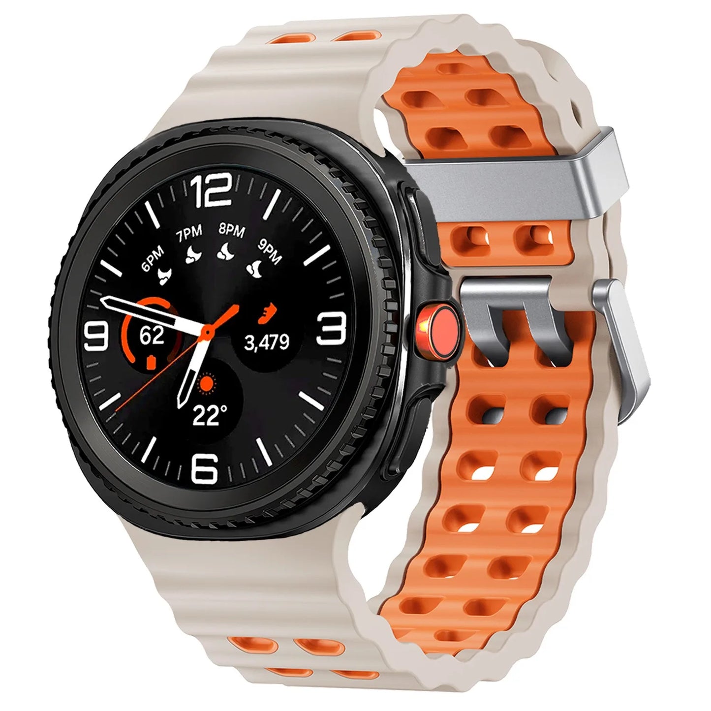 Silicone Breathable Sport Band for Samsung Galaxy Watch 8/Classic 46mm featuring air vents and sweatproof design.