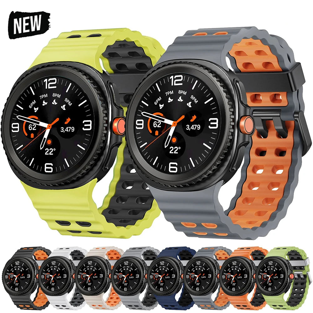 Silicone Breathable Sport Band for Samsung Galaxy Watch 8/Classic 46mm available in multiple colors.