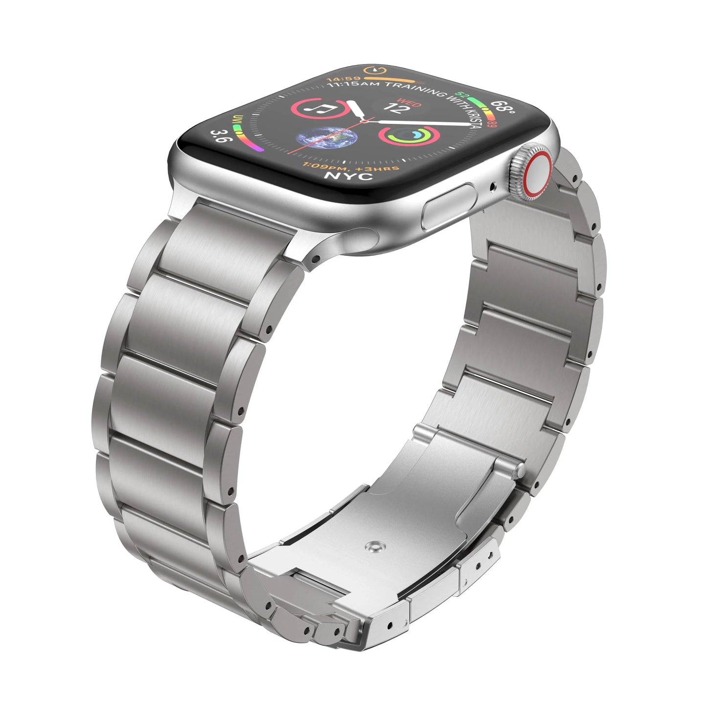 Titanium Link Bracelet for Apple Watch showcasing durable design and timeless luxury style.