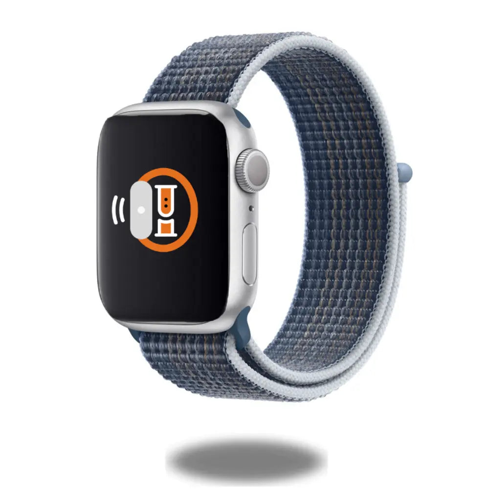 Storm Blue Nylon Sport Band for Apple Watch, featuring a sleek design and adjustable fit, perfect for active lifestyles.