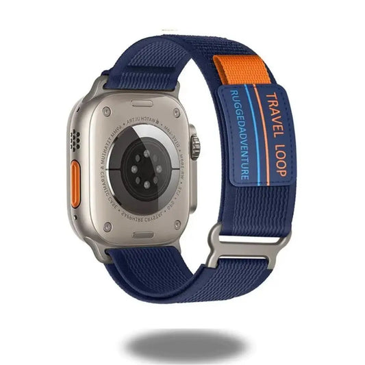 Travel Loop for Apple Watch with rugged design and adjustable stainless steel fit for adventurers.