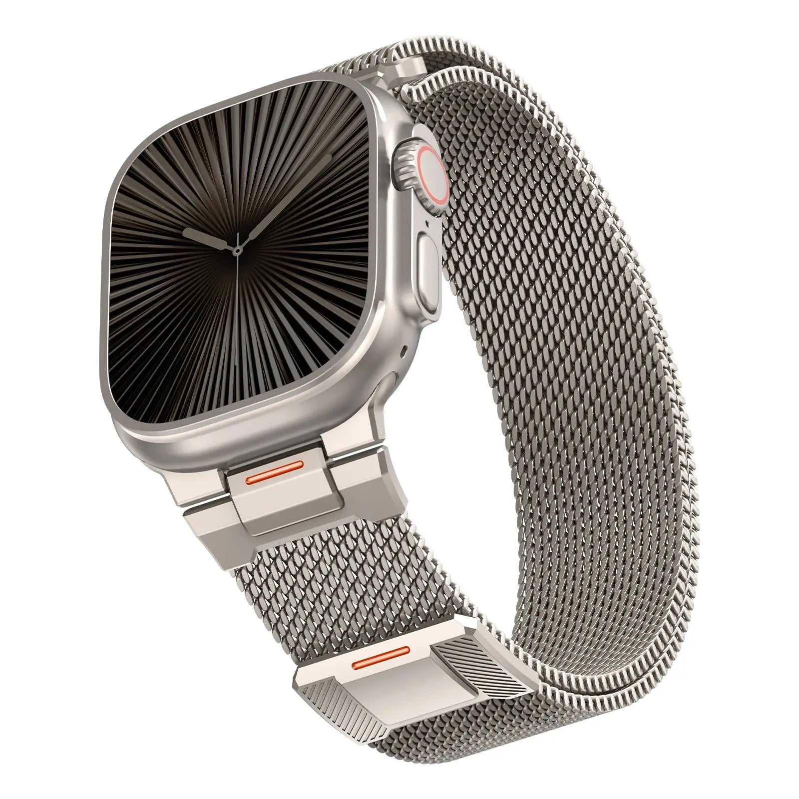 Sleek upgraded Milanese mesh loop for Apple Watch showcased on stylish wrist, featuring modern stainless steel design.
