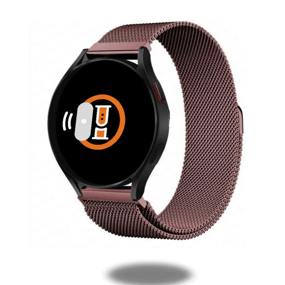 Magnetic Milanese Loop strap for Samsung Watch in rose gold, showcasing stylish design and compatibility.