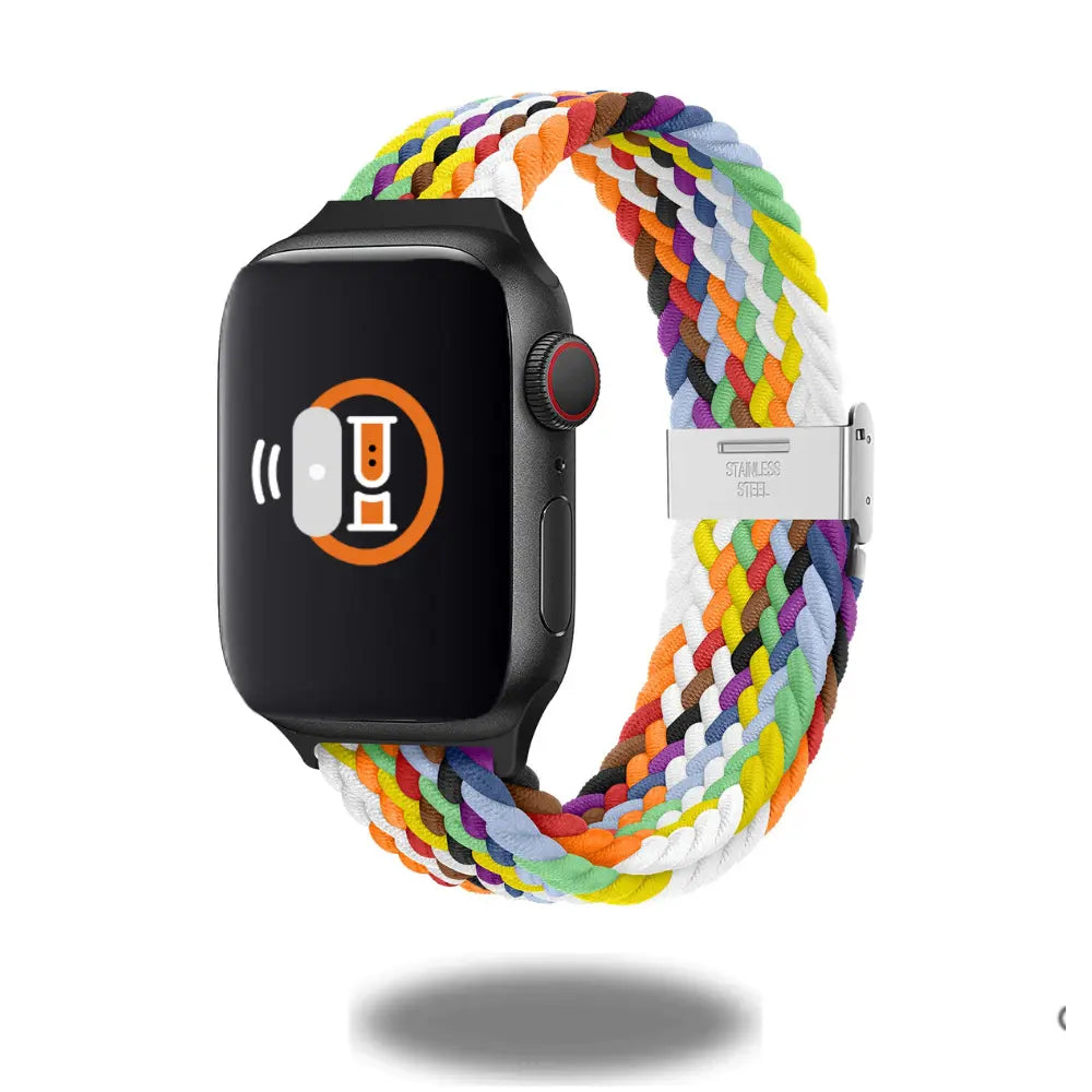 Colorful adjustable braided solo loop watch band for stylish and secure Apple Watch wear.