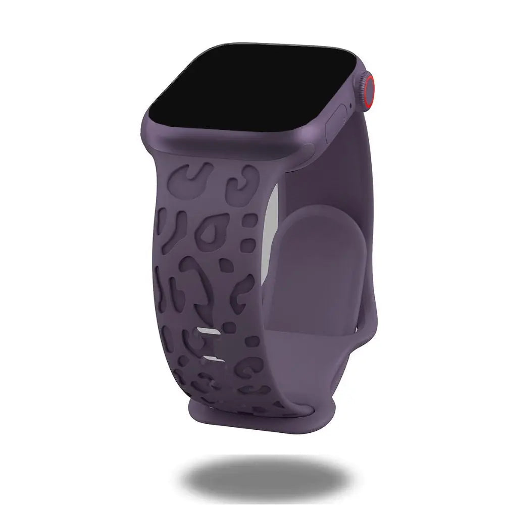 Engraved leopard's paws silicon band for Apple Watch, stylish and comfortable, perfect for everyday wear.