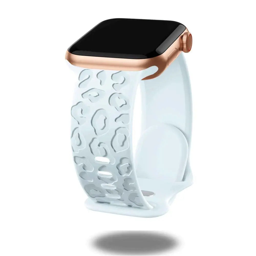 Engraved leopard's paws silicone band for Apple Watch, stylish and comfortable, perfect for daily wear.