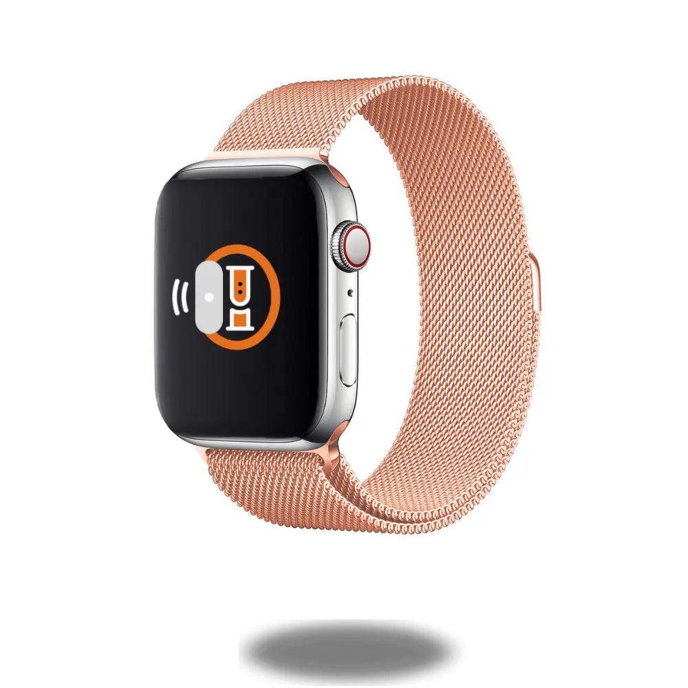 Stylish Metal Mesh Loop watch band in rose gold, featuring smooth stainless steel mesh for a perfect fit.