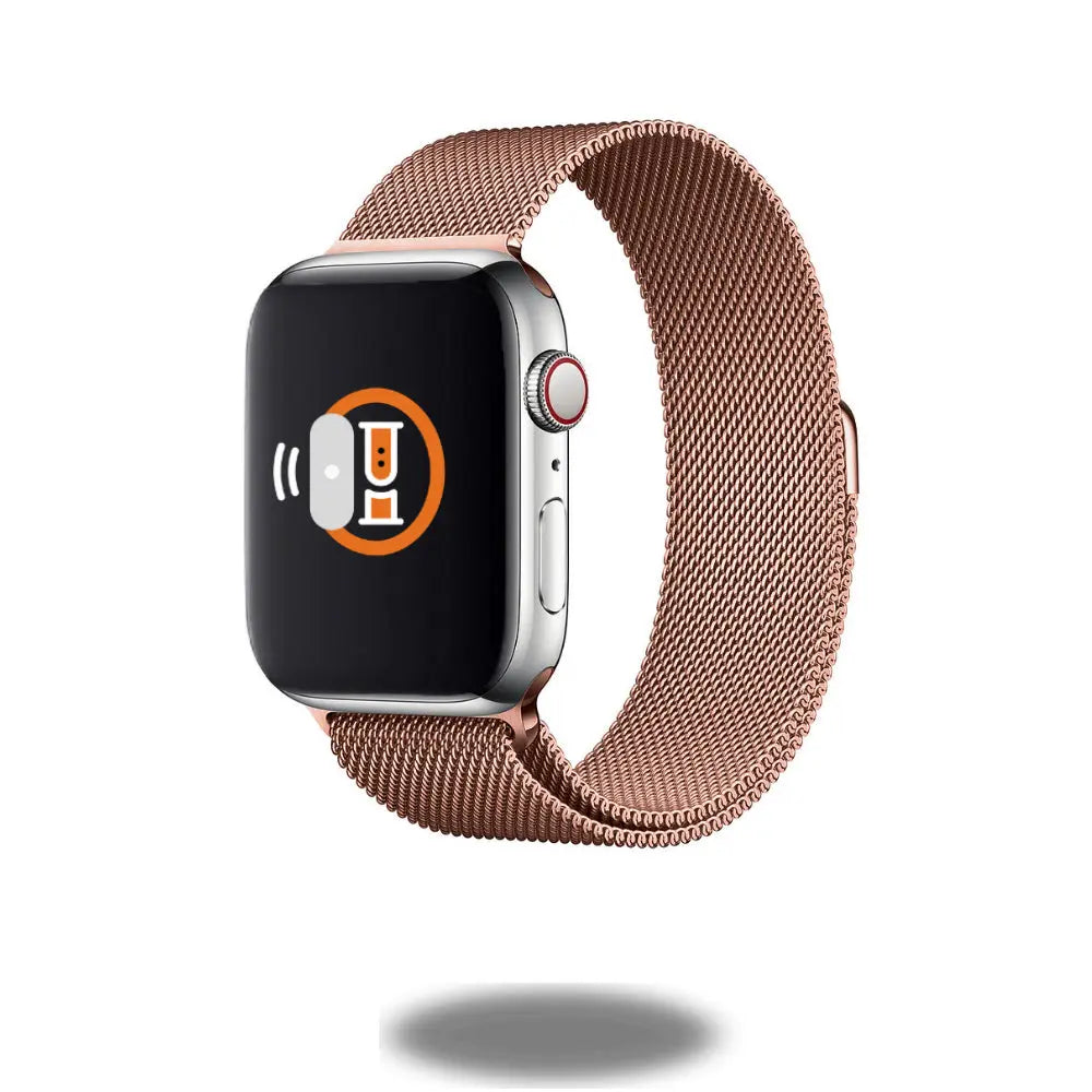 Metal Mesh Loop stainless steel watch band in rose gold, showcasing modern Milanese design and flawless fit.
