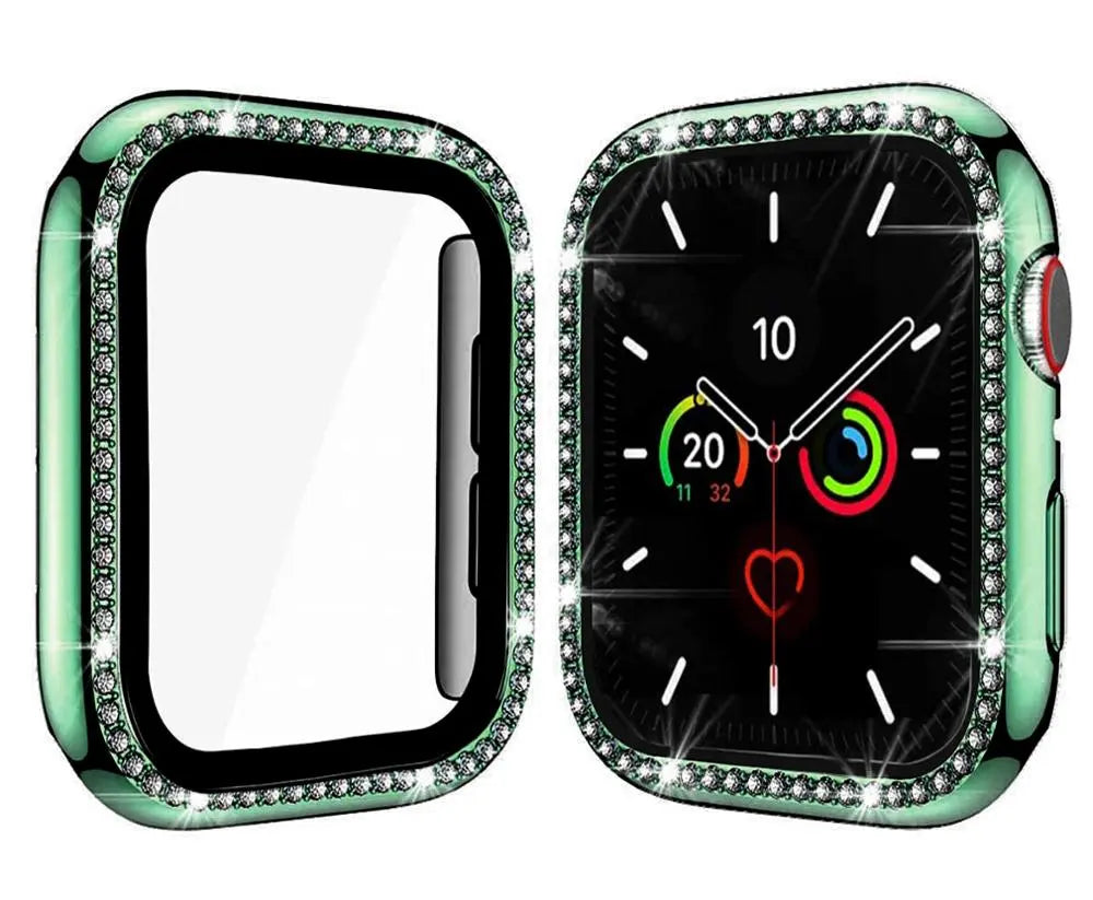 Diamond style case with protective glass for Apple Watch Series 6-1, featuring sparkling accents.