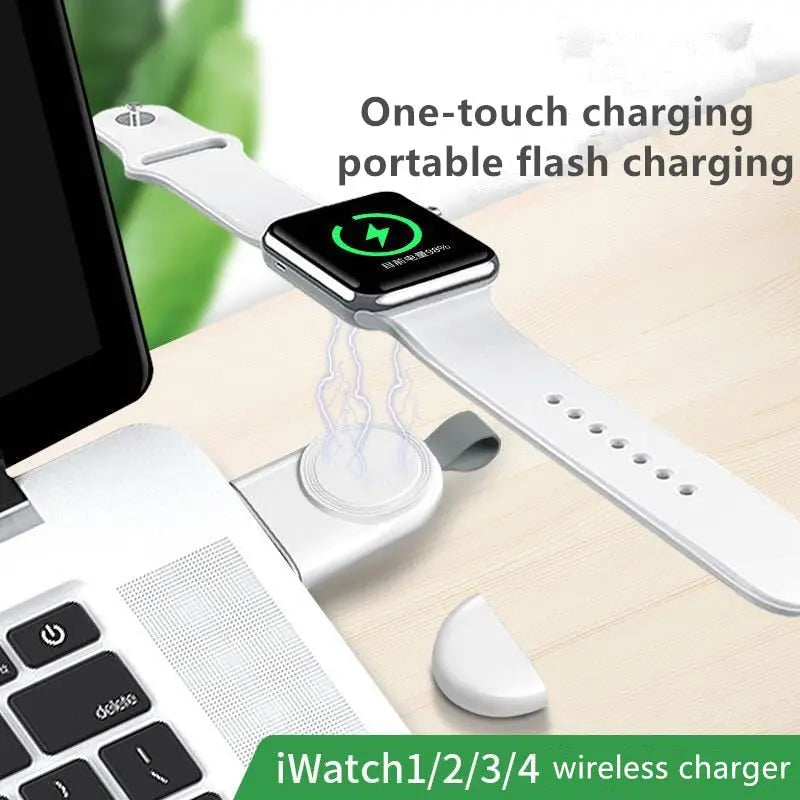 Portable wireless charger for Apple Watch with one-touch charging and strong magnetic induction.