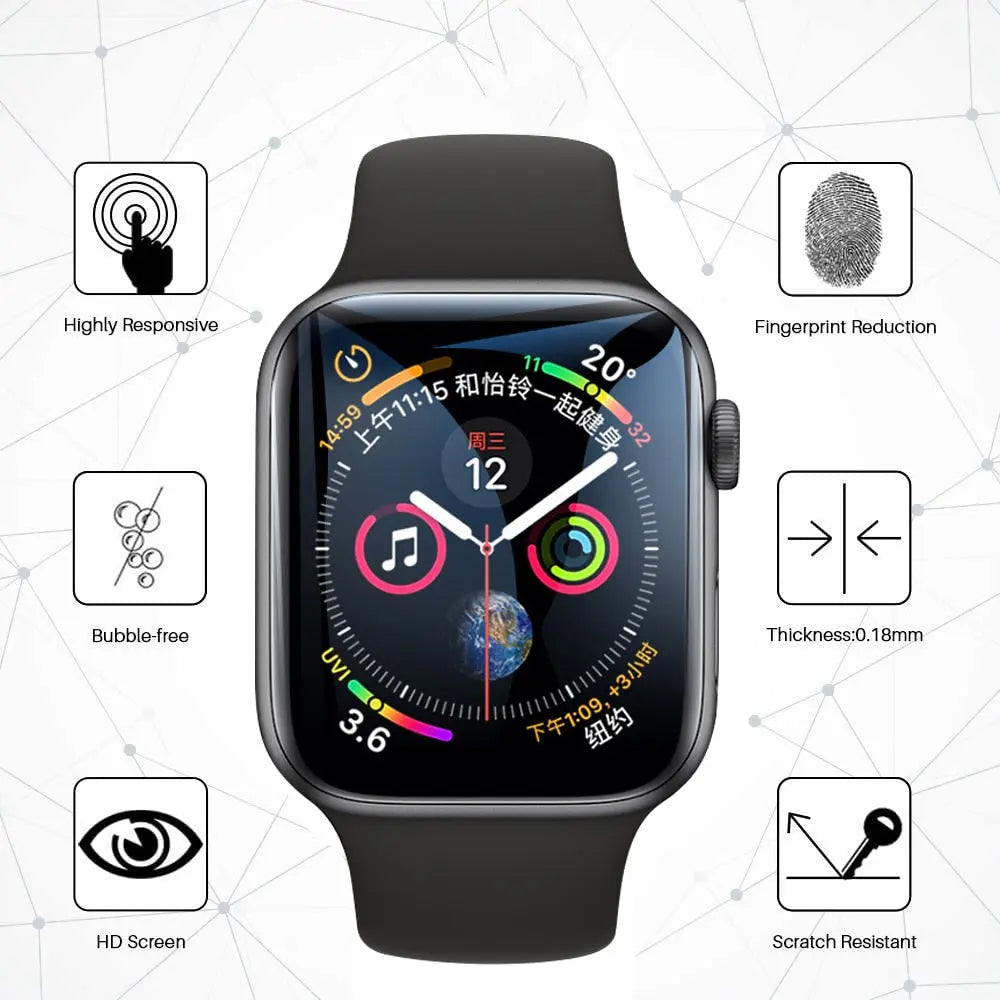 Screen protector for Apple Watch Series 9/8/7, HD, scratch resistant, fingerprint reduction, bubble-free, 0.18mm thickness.