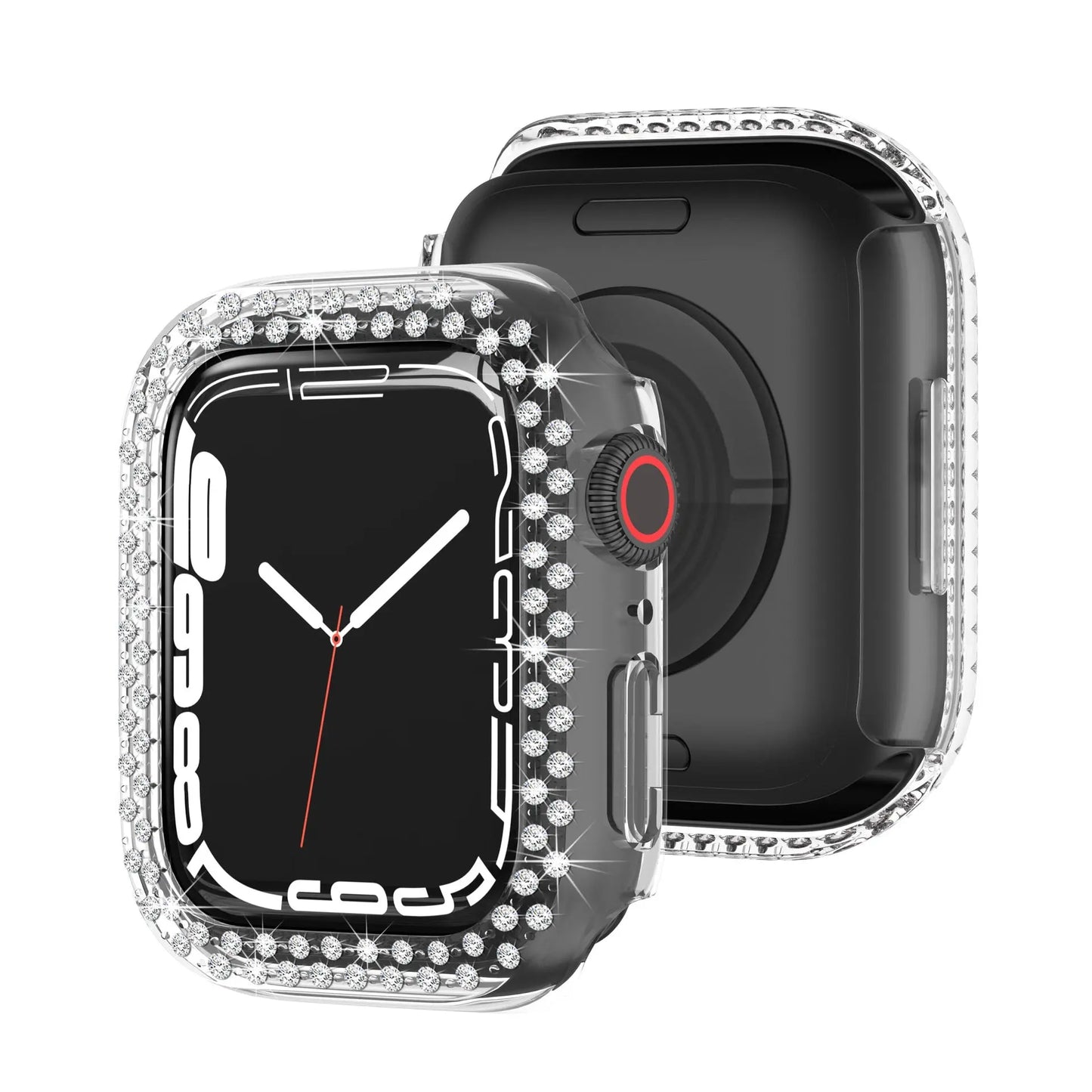 Rhinestones sparkle PC case for Apple Watch, featuring full coverage and stylish design, perfect fit for Series 9/8/7.