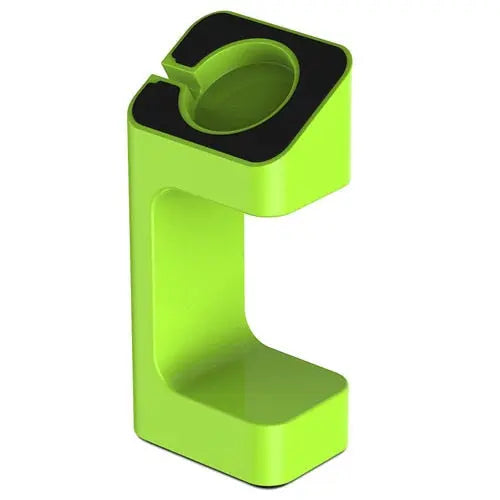 Stylish green stand holder for Apple Watch with charger cutout, ideal for organized desk or nightstand.