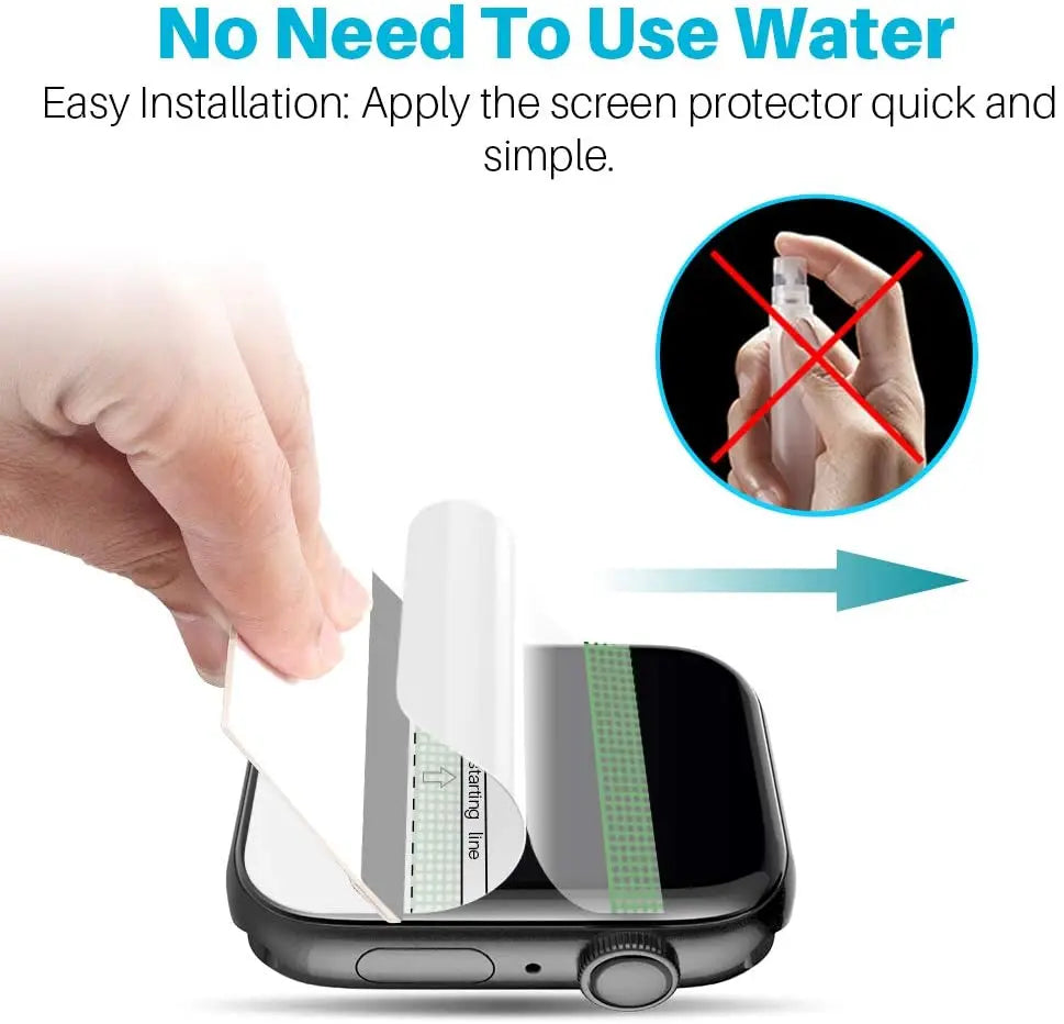 Easy installation of HD Film Screen Protector for Apple Watch Series 7, no water needed for application.