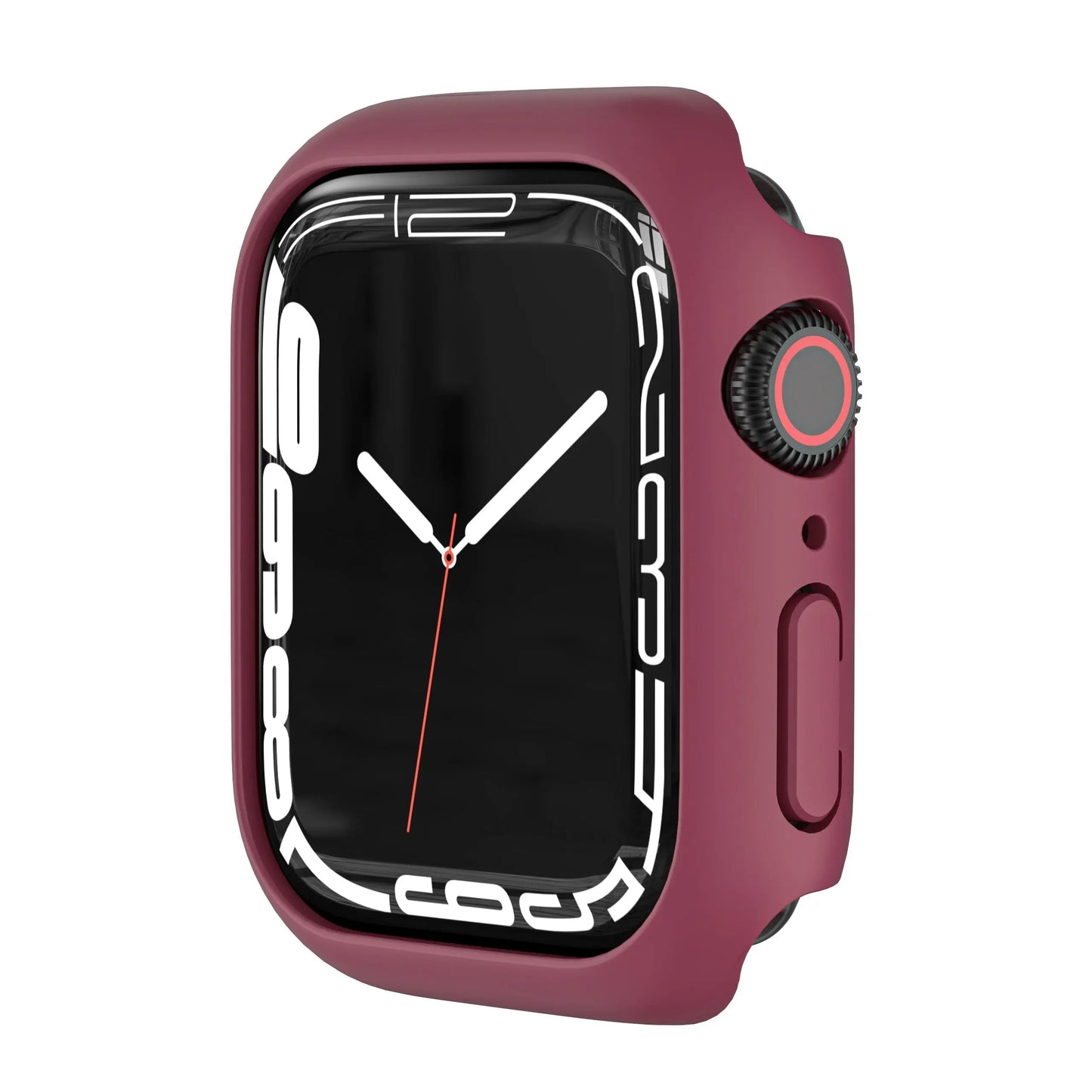 Protective PC bumper case for iWatch Series 9/8/7 in stylish maroon, showcasing precise cutouts and slim design.