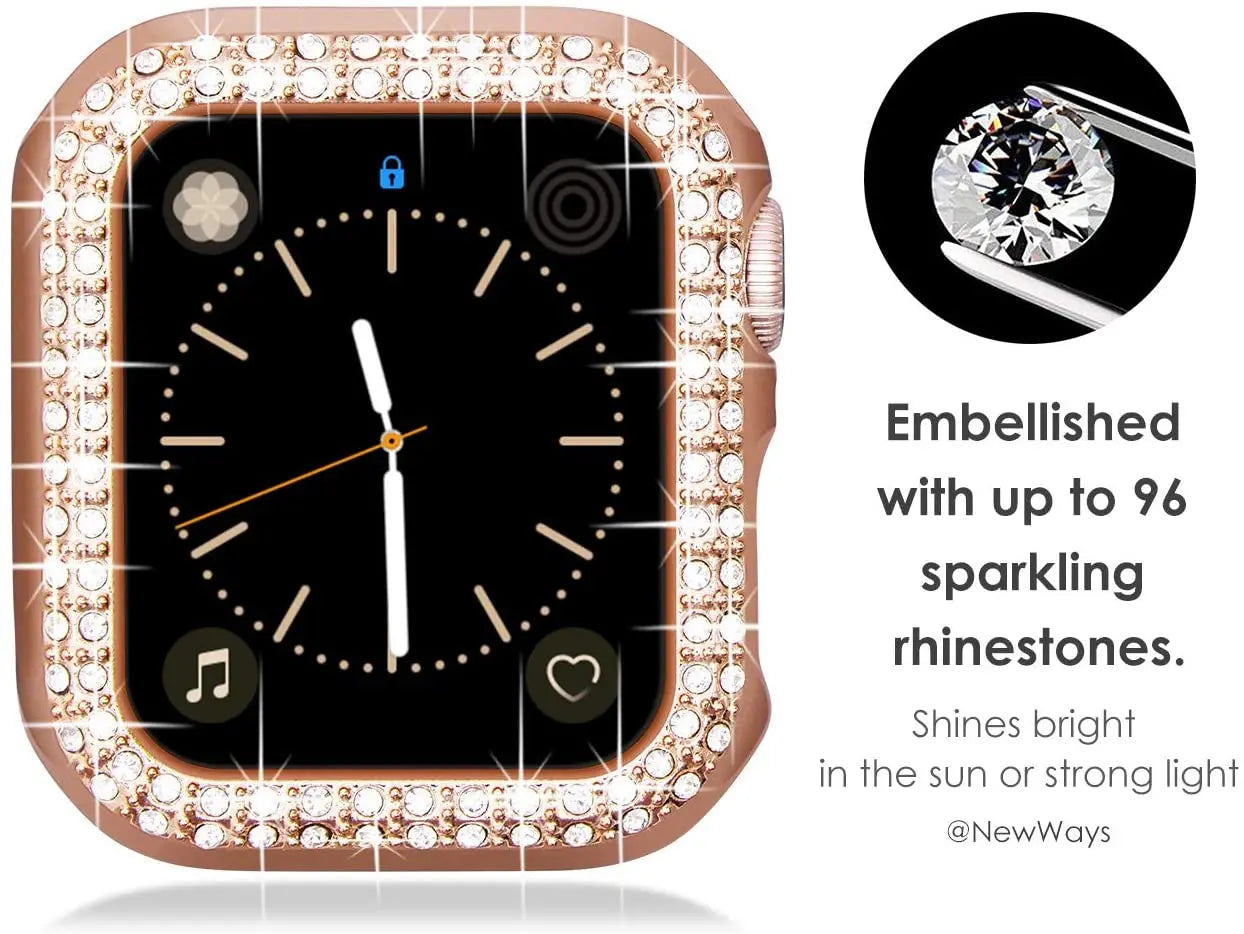 Rhinestones Sparkle PC Case for Apple Watch Series 9/8/7, embellished with 96 sparkling rhinestones for a glamorous look.