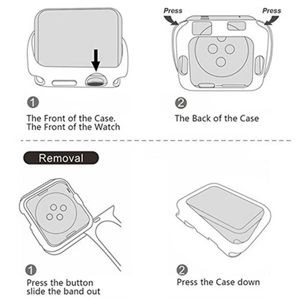 Instruction guide for removing and installing a transparent silicone case for Apple Watch Ultra 49mm.