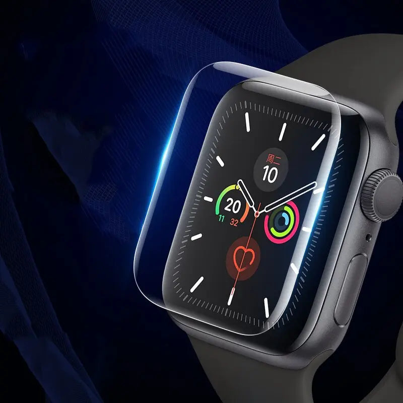 Screen protector for Apple Watch Series 9, 8, and 7 displayed on the watch face, showcasing its compatibility and clarity.