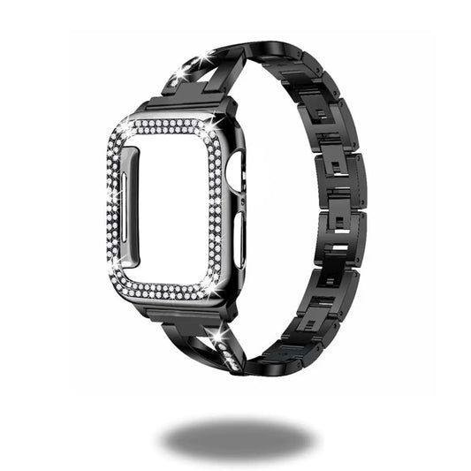 Jewelry Slim Strap with PU Case for Apple Watch featuring sparkly rhinestones, perfect for special occasions and formal wear.