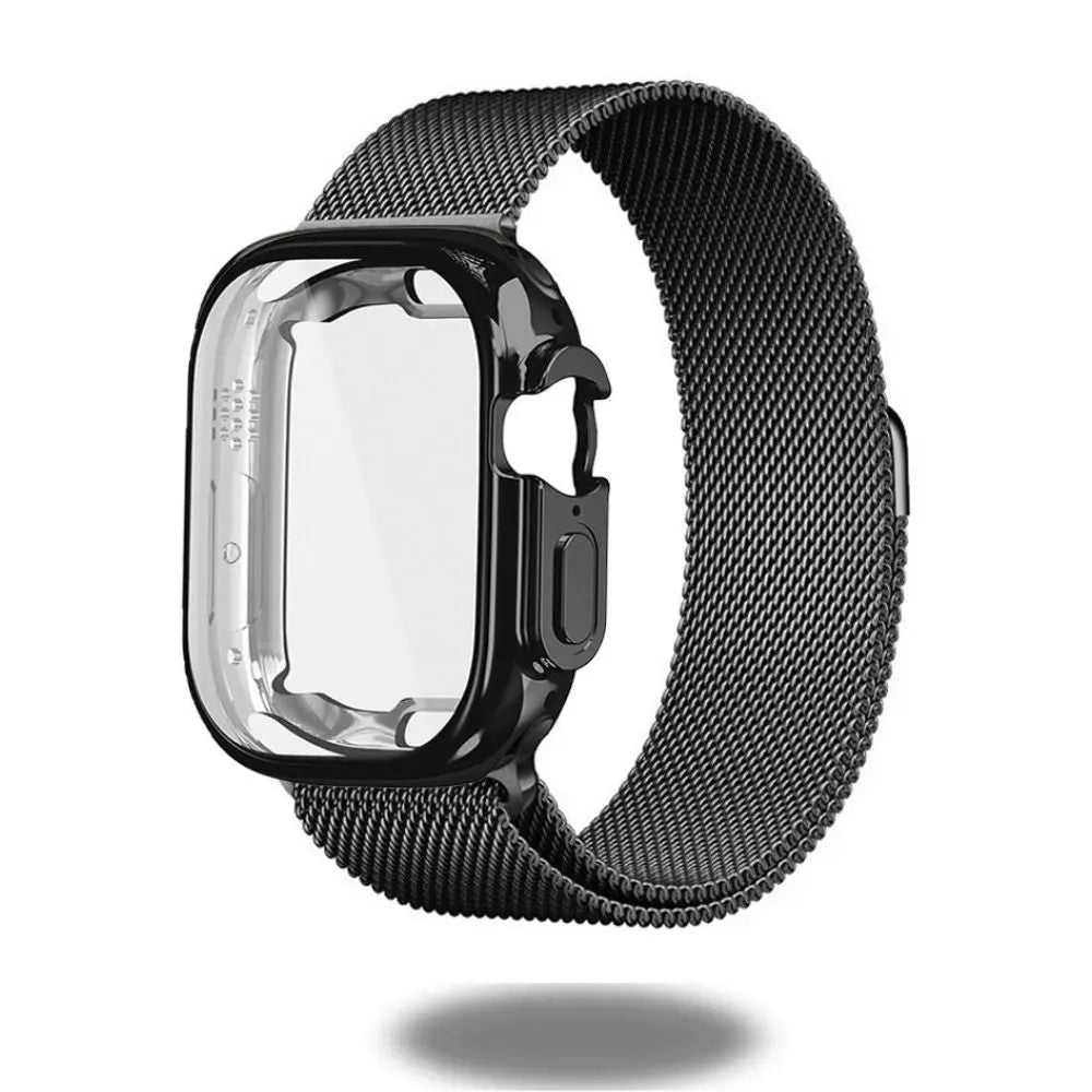 Metal Mesh Loop with TPU Case for Apple Watch Ultra 49mm, featuring magnetic closure and elegant Milanese design.