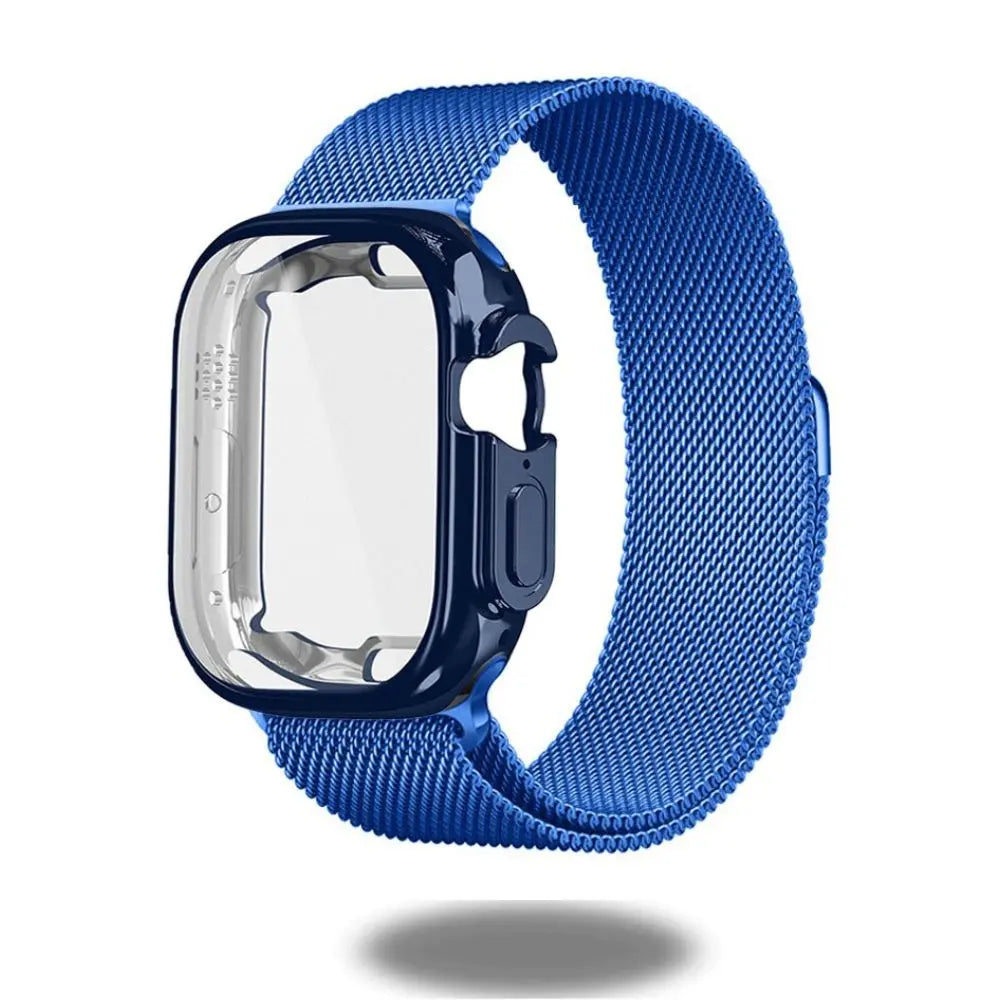Blue Metal Mesh Loop with TPU Case for Apple Watch Ultra, stylish and durable. Perfect fit for 49mm model.