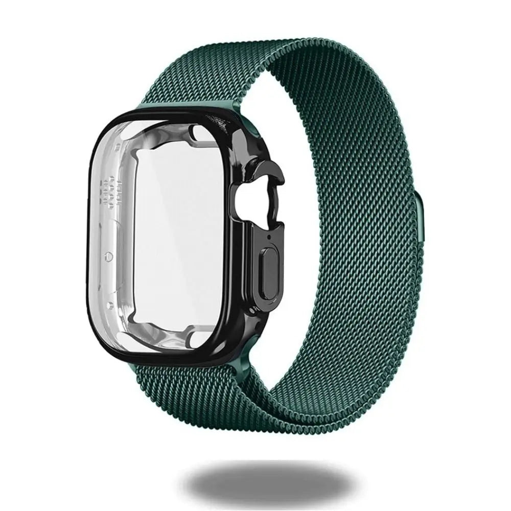 Magnetic Milanese loop strap with TPU case for Apple Watch Ultra 49mm, showcasing elegant design and secure closure.