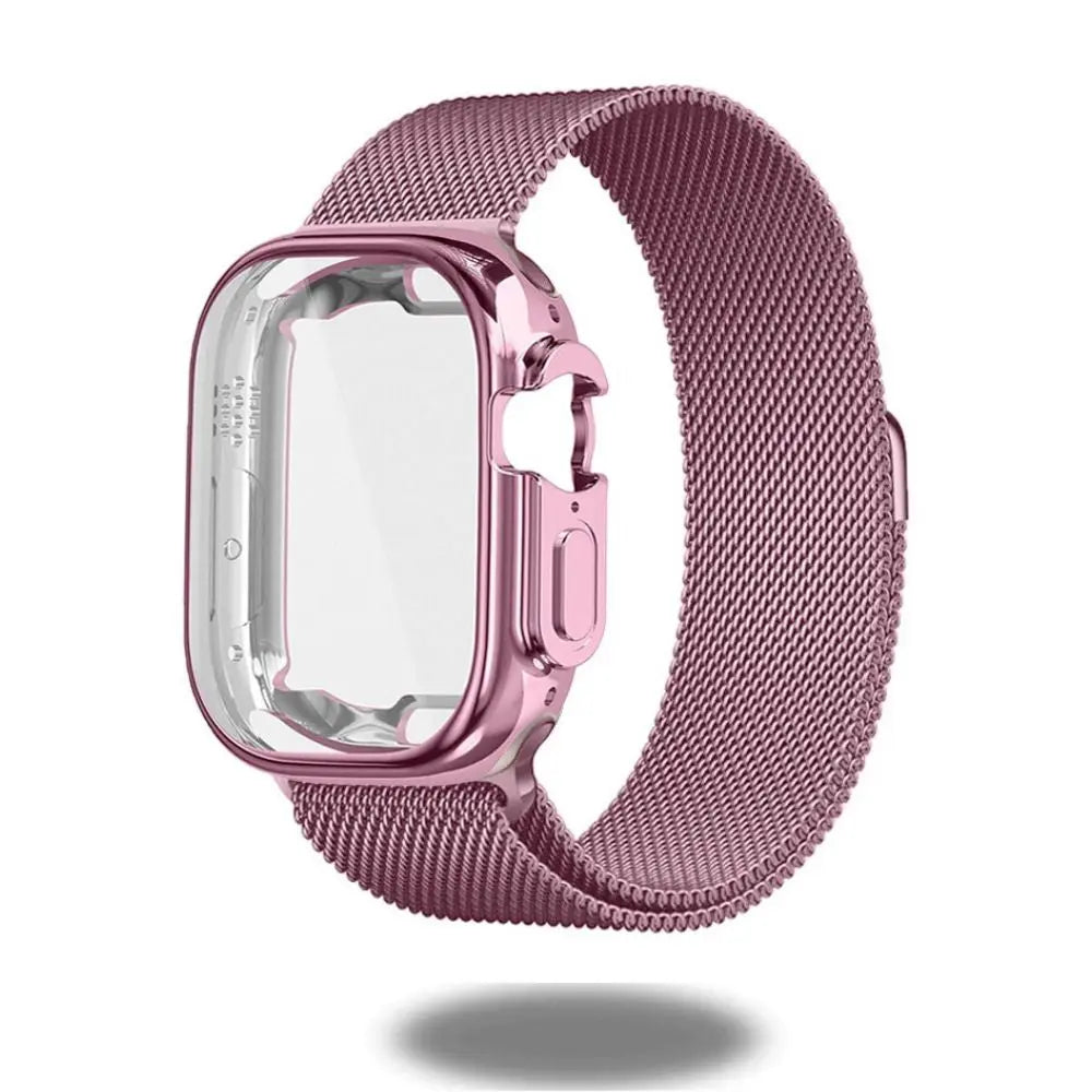 Metal Mesh Loop with TPU Case for Apple Watch Ultra 49mm, stylish magnetic closure, elegant design, durable protection.