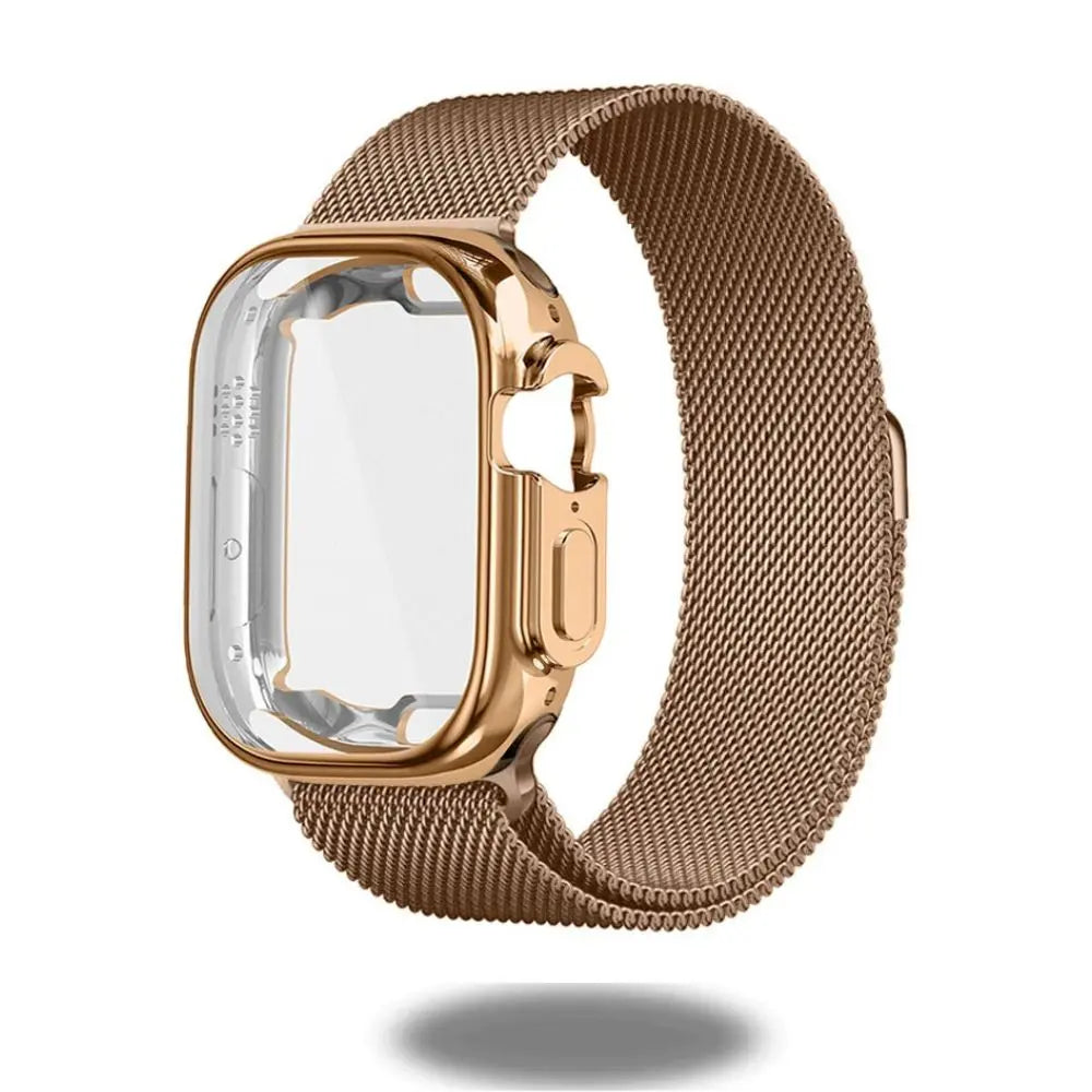 Magnetic Milanese loop strap with TPU case for Apple Watch Ultra 49mm, combining style and durability.