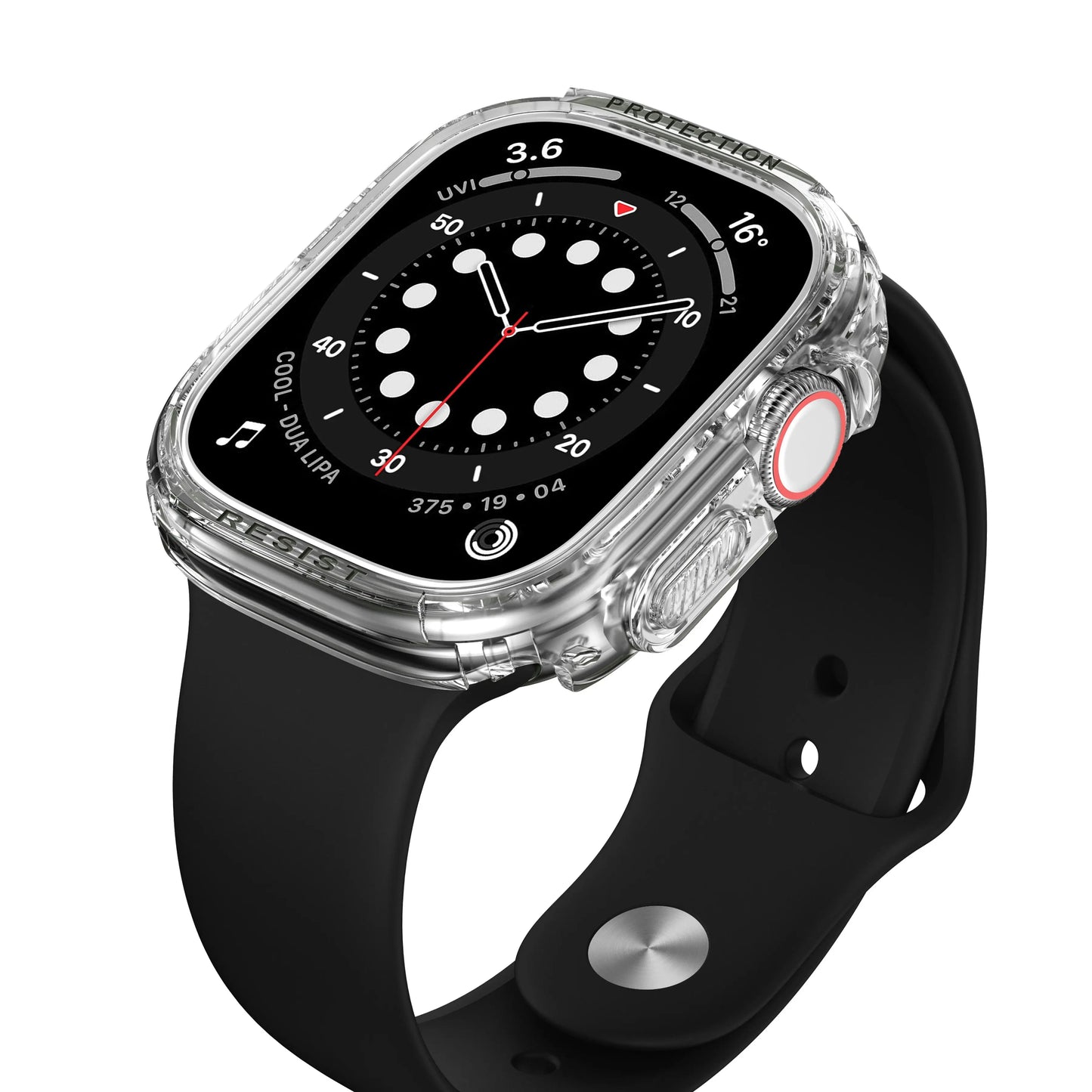 Transparent silicone case for Apple Watch Ultra 49mm, showcasing sleek design while providing full protection.