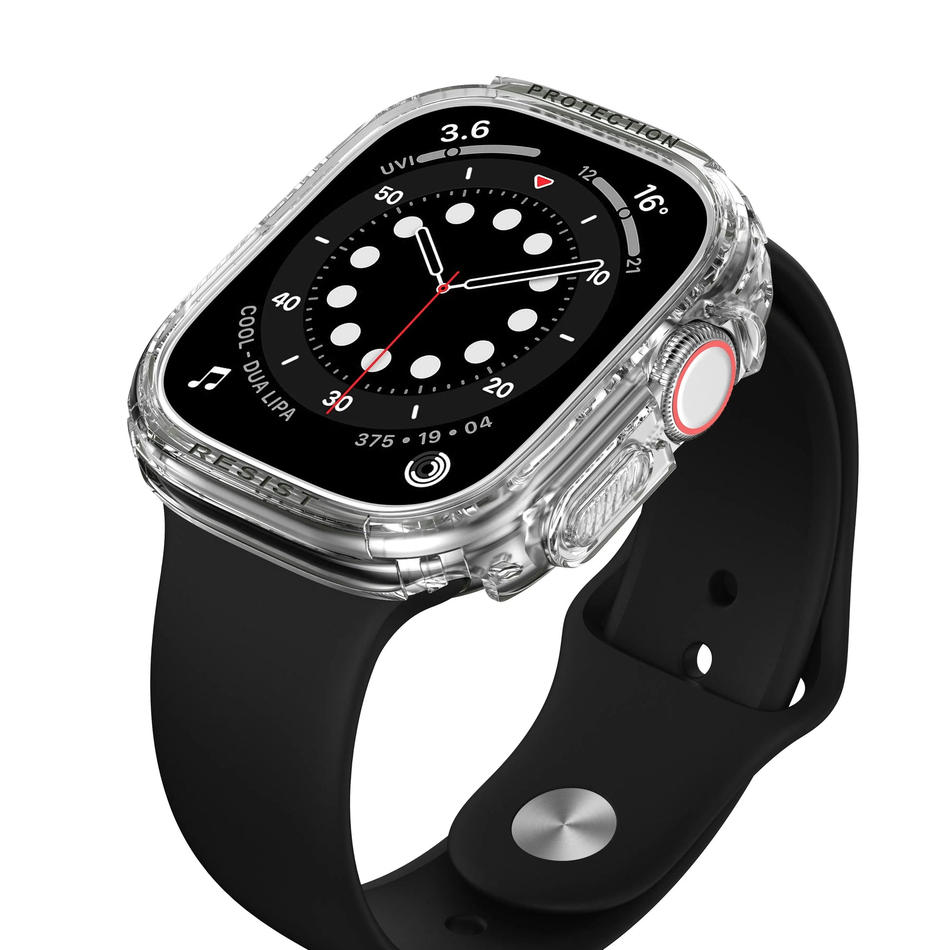 Transparent silicone case for Apple Watch Ultra 49mm, showcasing sleek design while providing full protection.
