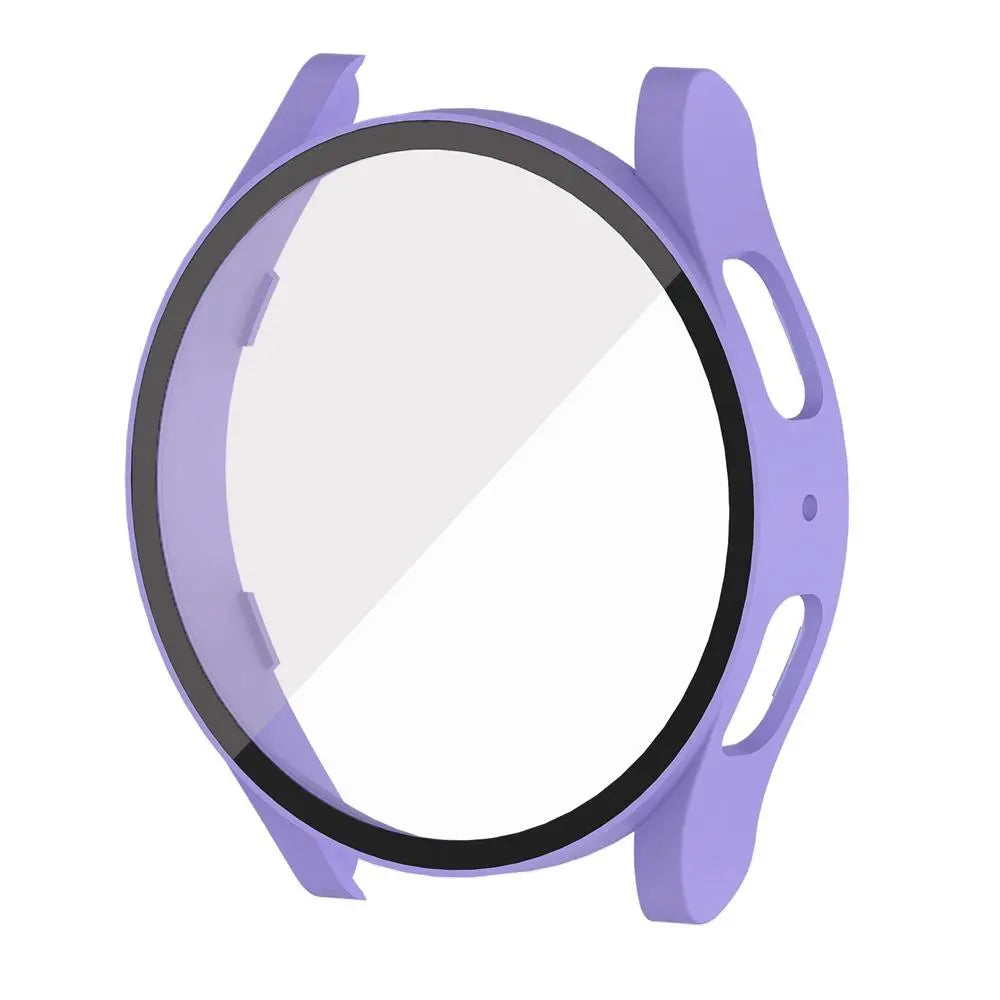 Purple PC case for Samsung Galaxy Watch 5/5 Pro with anti-scratch glass for 360-degree protection.