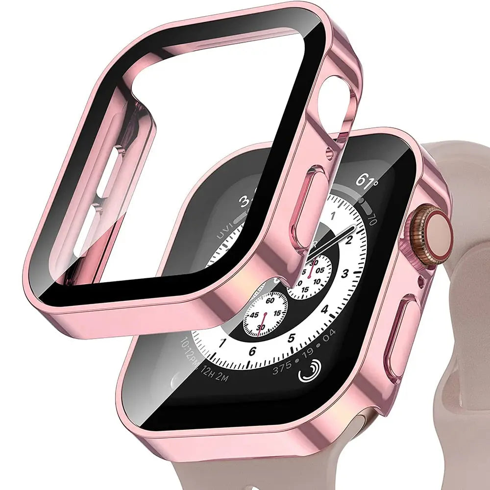 Superstylish glass case for Apple Watch in pink, offering full protection, easy access to features, and scratch resistance.