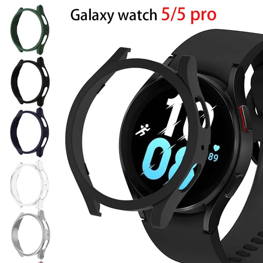 PU case for Samsung Galaxy Watch 5 showing four color options, designed for protection and style.