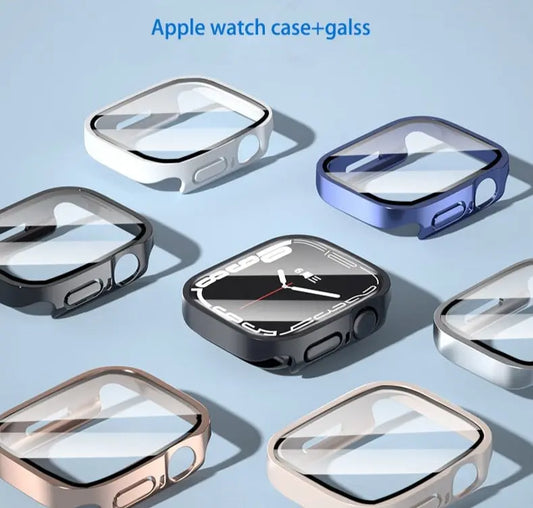 Ultra-thin protective Apple Watch cases in various colors, featuring water-resistant design and screen protectors.
