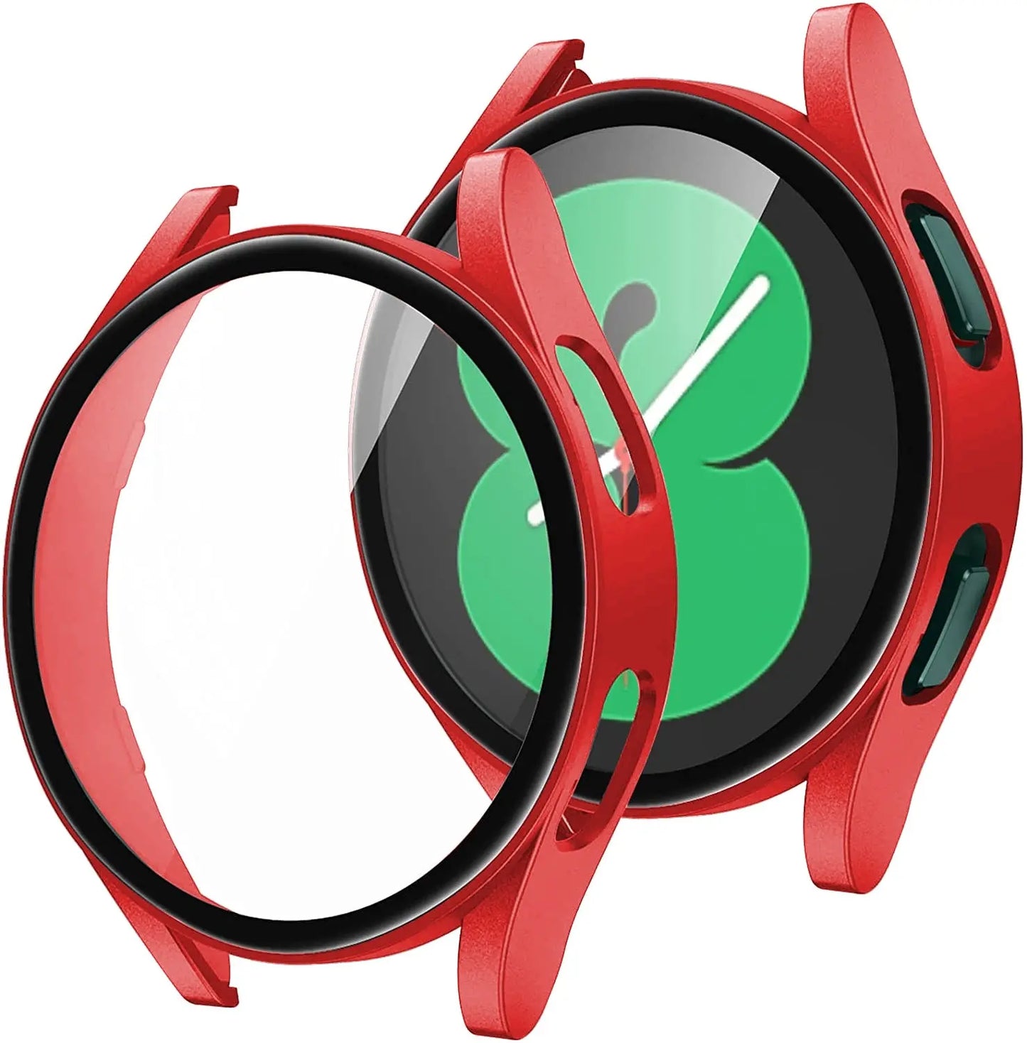 Samsung Galaxy Watch case in red with screen protector, durable design for optimal protection and style.