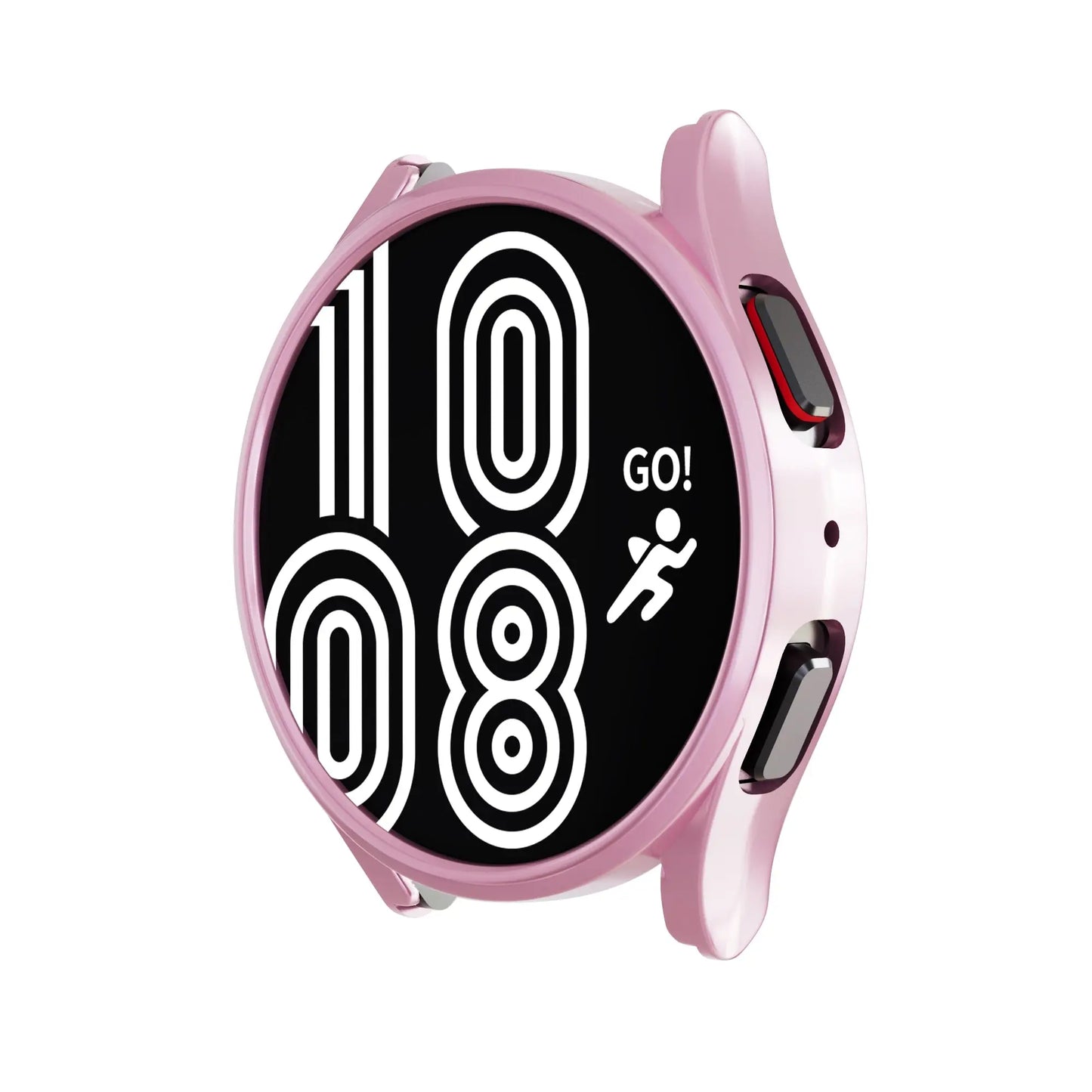 PU case for Samsung Galaxy Watch 5 in pink showcasing sport tracking features and vibrant display.