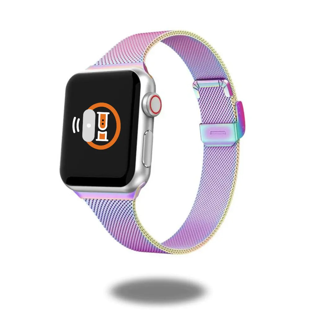 Slim Milanese Loop watch band for iWatch, premium stainless steel, adjustable clasp, professional look, 5.7-7.6 inch wrist.