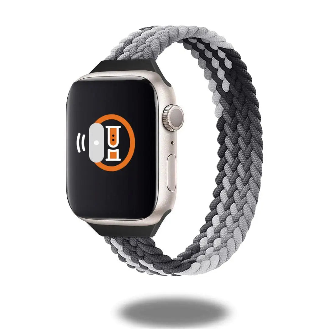 Stylish New Slim Braided Solo Loop Band for Apple Watch, made from comfortable elastic nylon material.