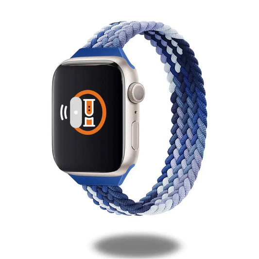 Stylish New Slim Braided Solo Loop Band for Apple Watch in blue and purple, showcasing comfort and durability.