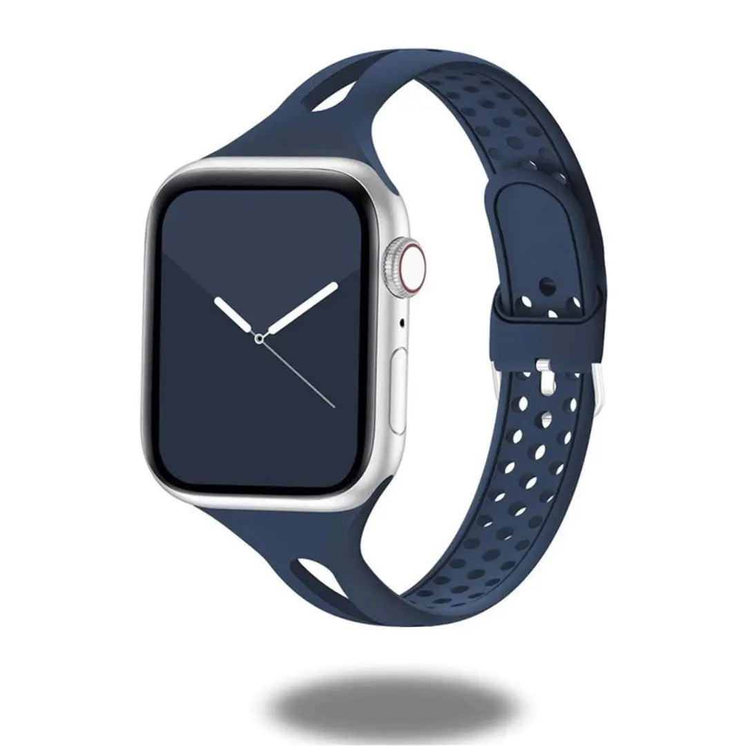 Slim sports breathable band for Apple Watch in navy blue, featuring a sleek design and lightweight silicon material.