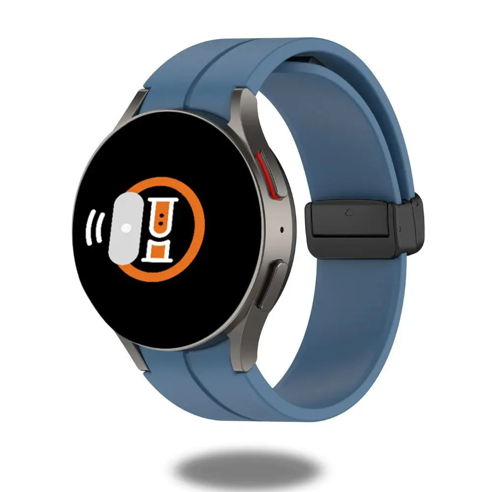 Silicon magnetic clasp band for Samsung Galaxy Watch in blue, ideal for daily wear and sports activities.