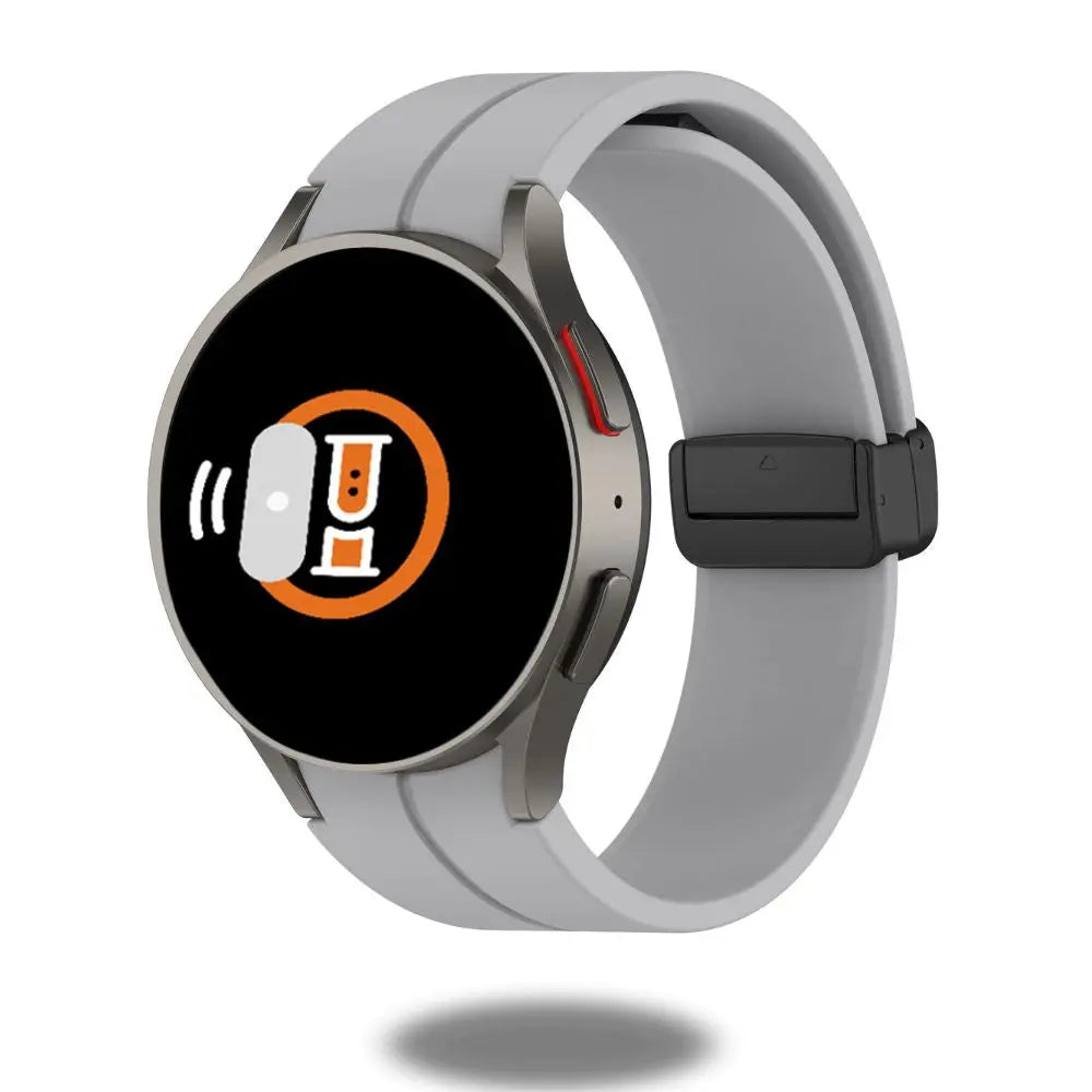 Silicon magnetic clasp band for Samsung Galaxy Watch, featuring a sleek design and user-friendly interface.