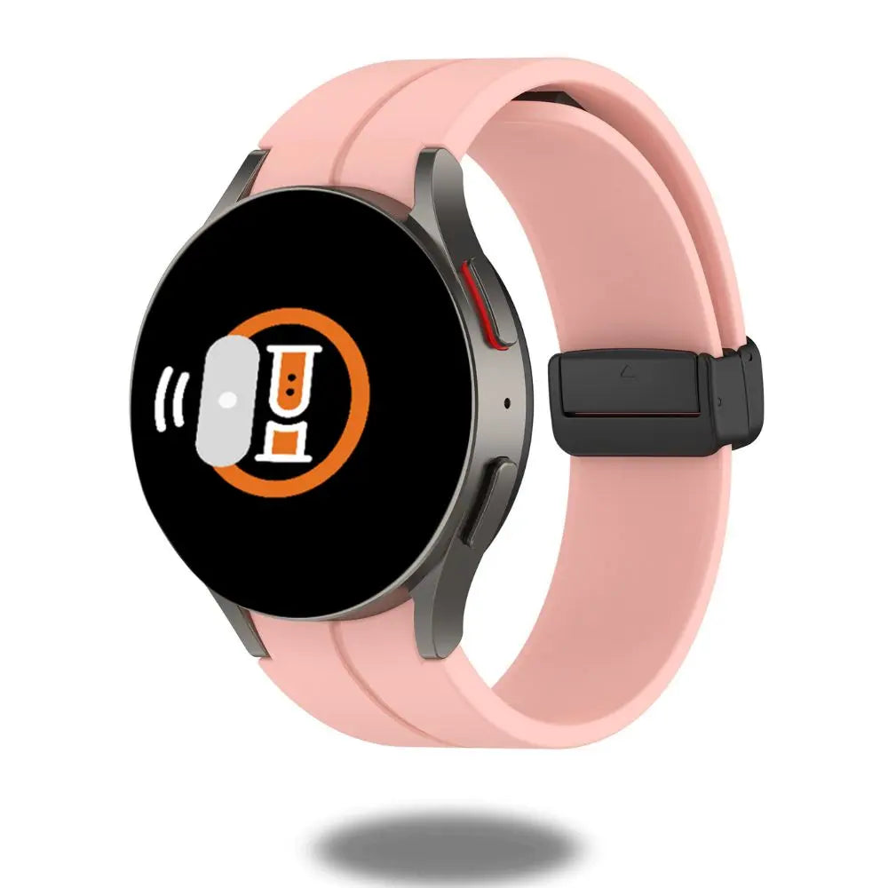 Silicon magnetic clasp band in pink for Samsung Galaxy Watch, featuring a sleek design and comfortable fit.