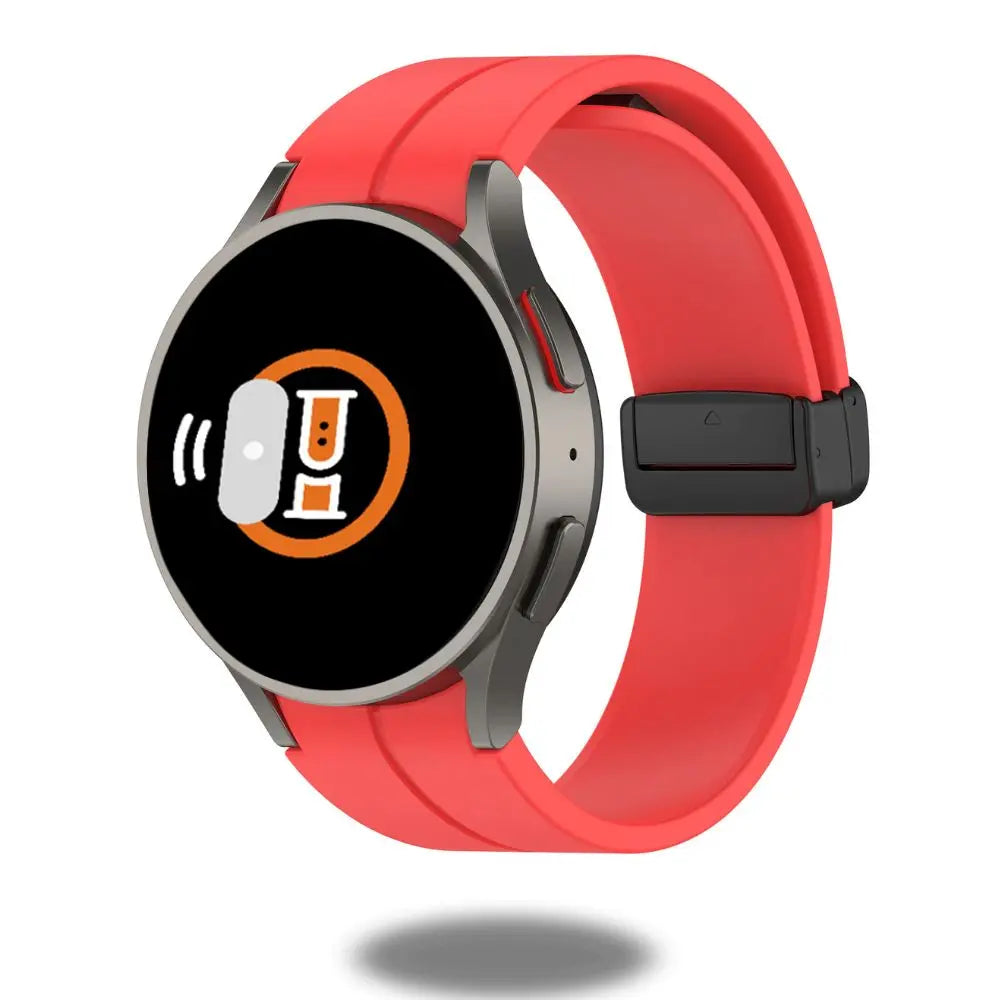Silicon magnetic clasp band for Samsung Galaxy Watch in red, waterproof and comfortable for everyday wear.